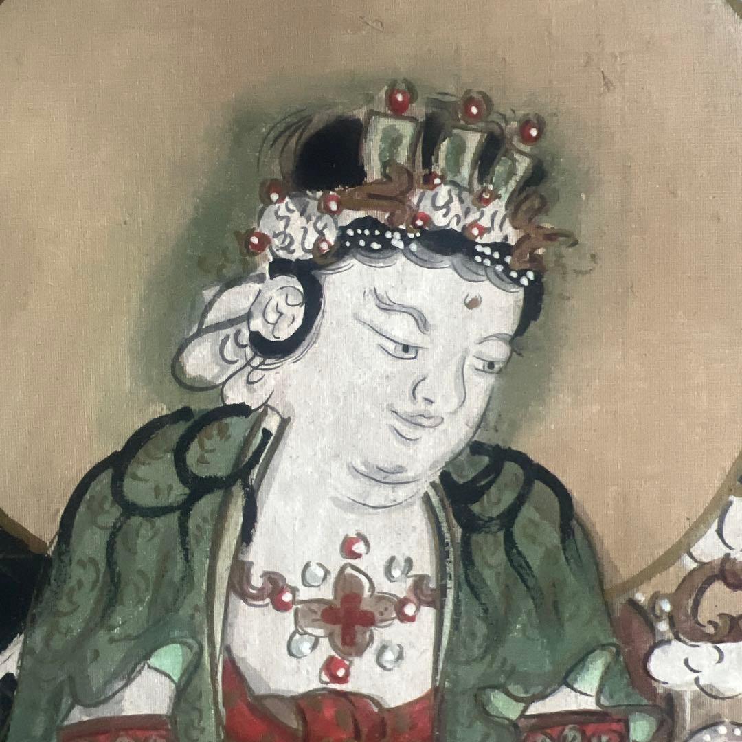 佛画　仏画　人物画　釈迦三尊　絹本　肉筆