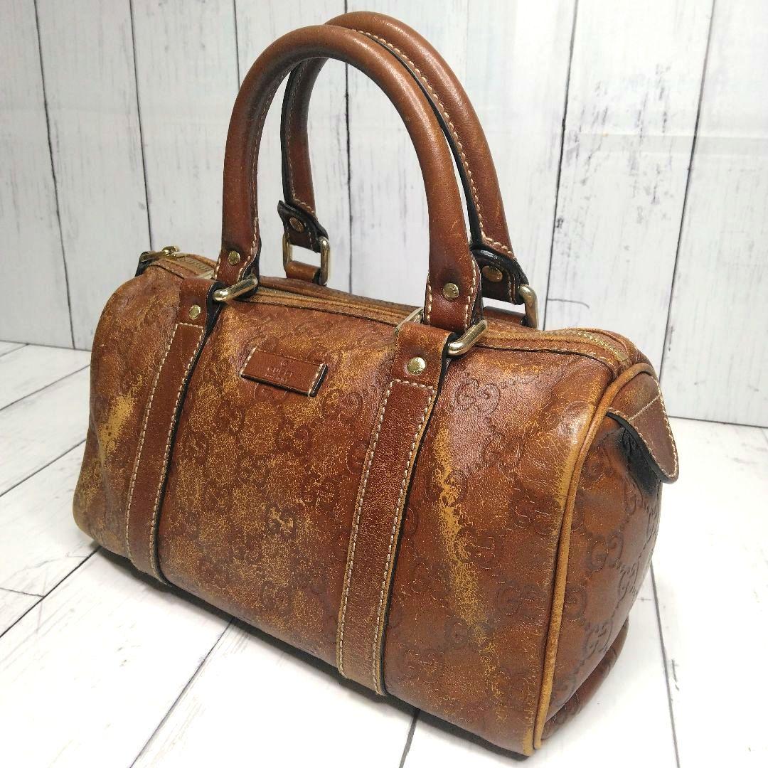 GUCCI ミニボストン　シマ　GGロゴ オールレザー　希少　総柄　493075