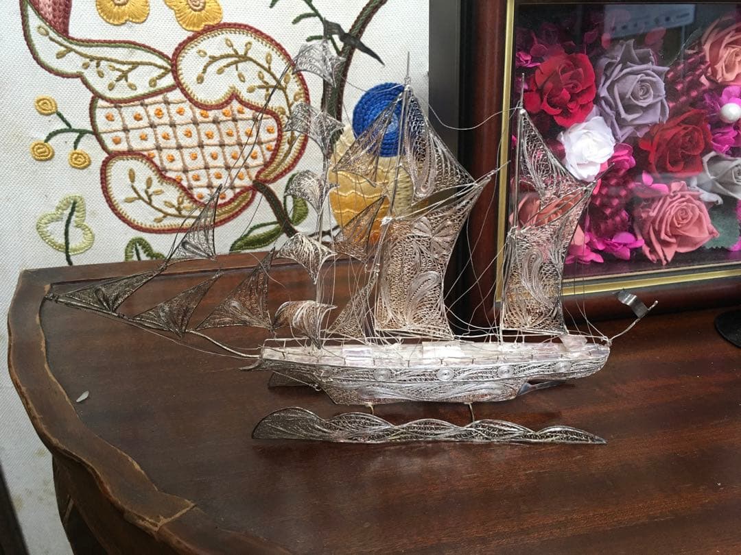 銀細工　金属工芸　帆船 装飾品　置物