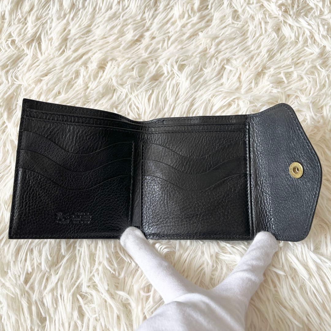 ⭐️未使用品⭐️　IL BISONTE　がま口　三つ折り財布　ブラック　レザー
