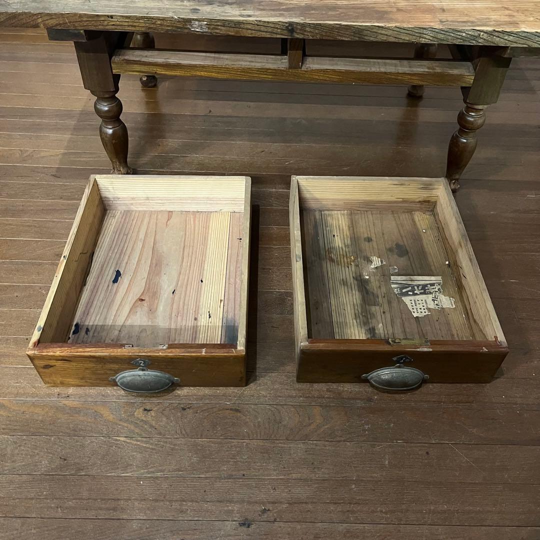 【アンティーク】木製 引出し付 ろくろ足 文机 ローテーブル 座卓 古家具