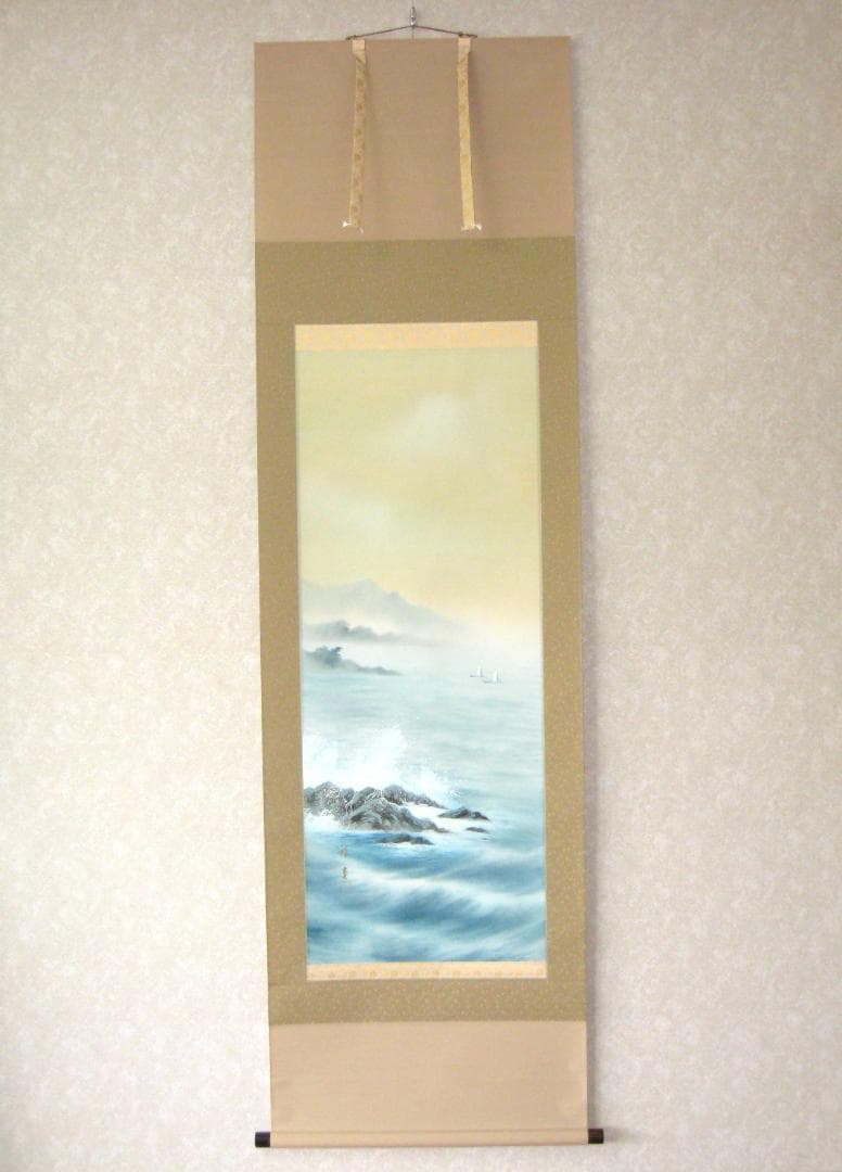 ゼ*店様 【特価掛け軸】彩色山水(夏の海の風景)◆田中祥堂 (真筆・新品)共箱・