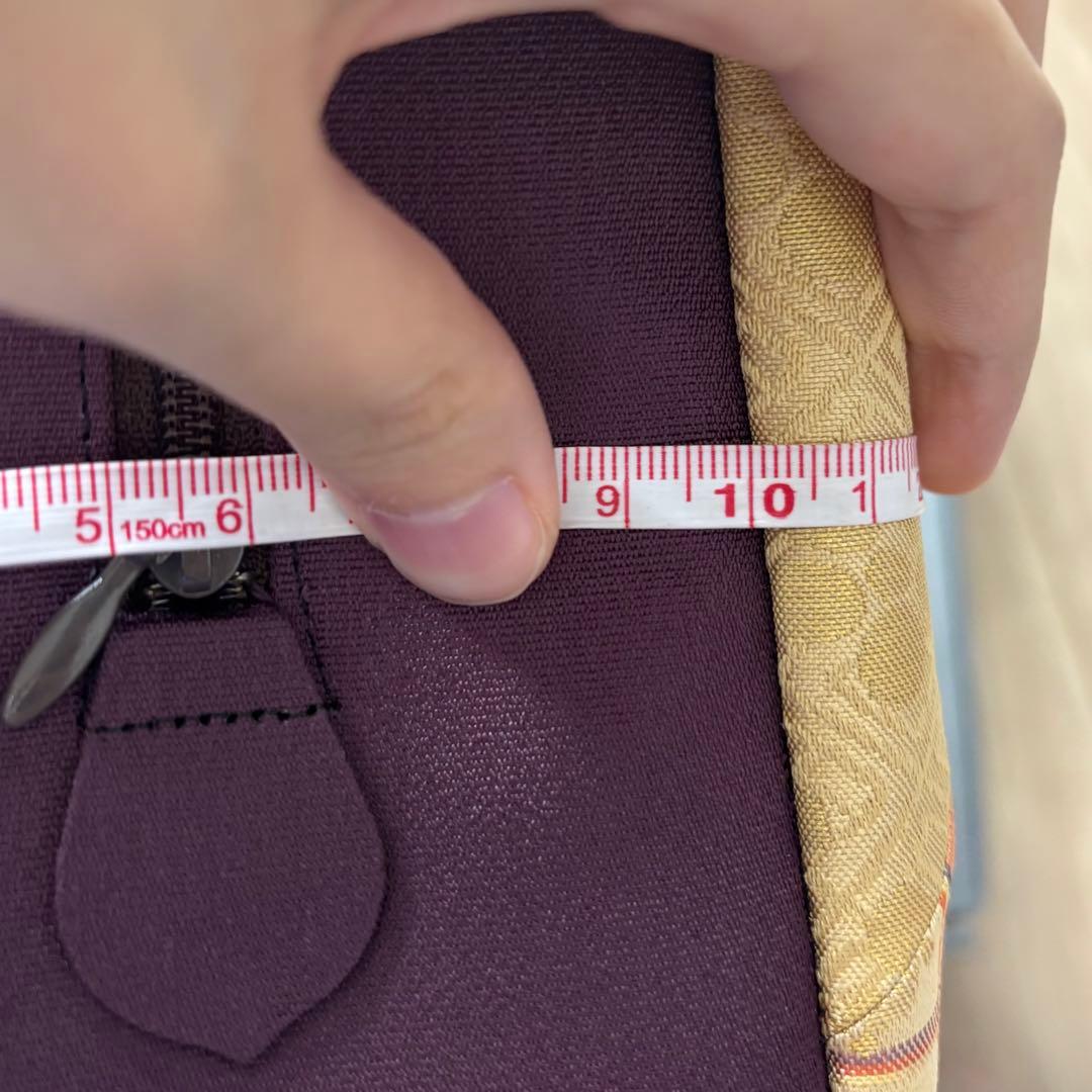 美品　利休バッグ　着物　訪問着　帯地　正絹　和装用バック　紫　　金　紫紺