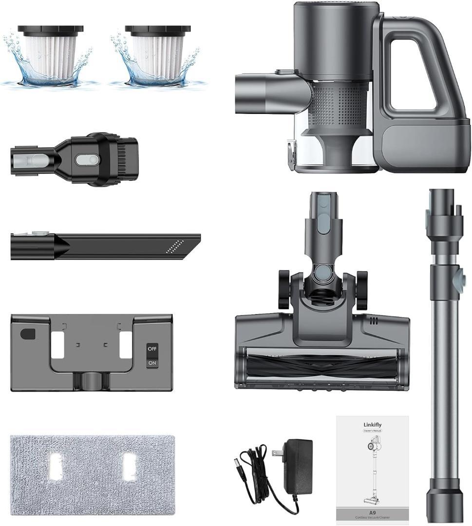 掃除機 コードレス 自立式 2025最新 強力吸引 水タンク付き LED緑ライト
