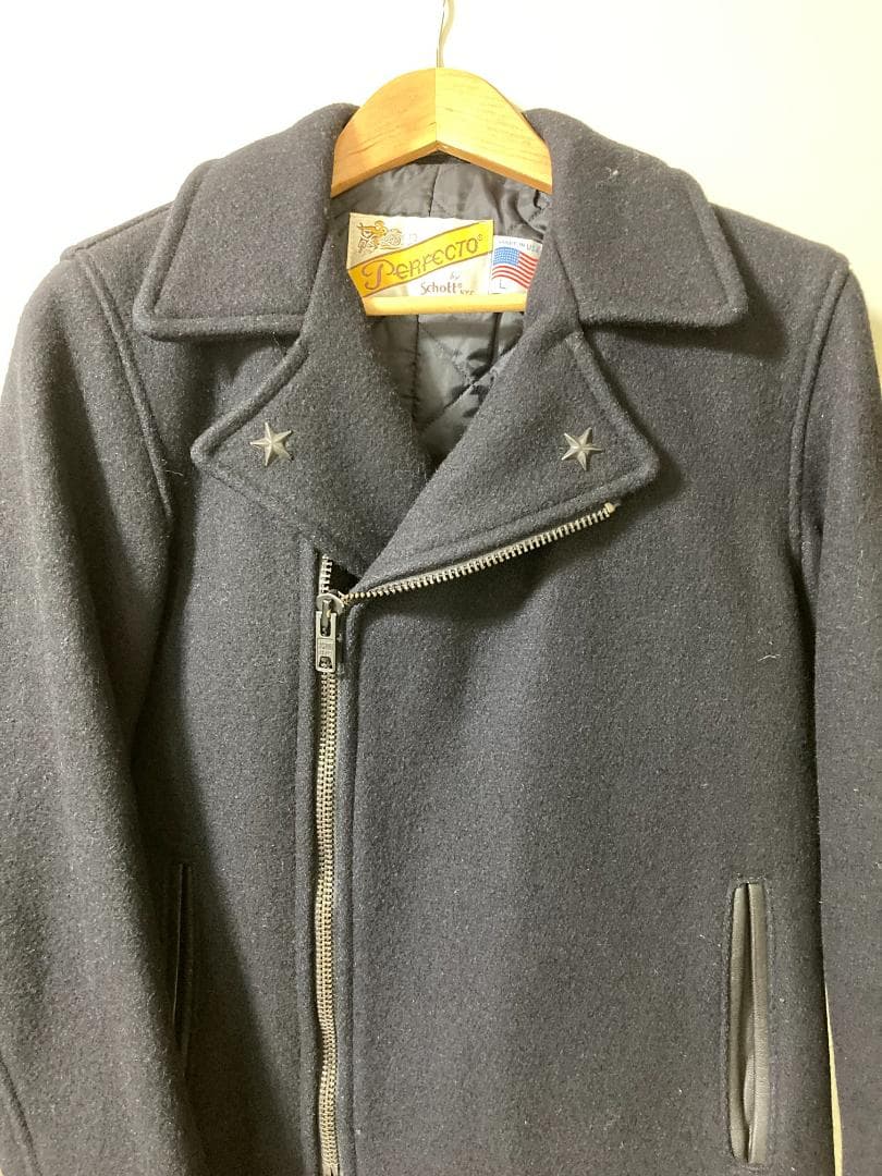 USA製Schott　メルトンウール裏地キルティングダブルライダースジャケット