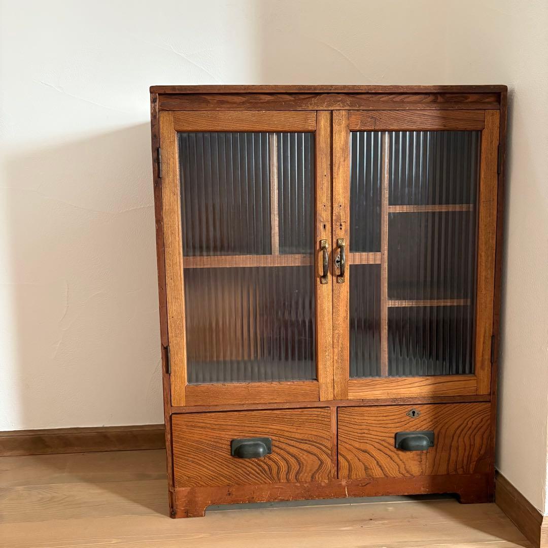 モールガラス 収納棚 飾り棚 キャビネット 古家具