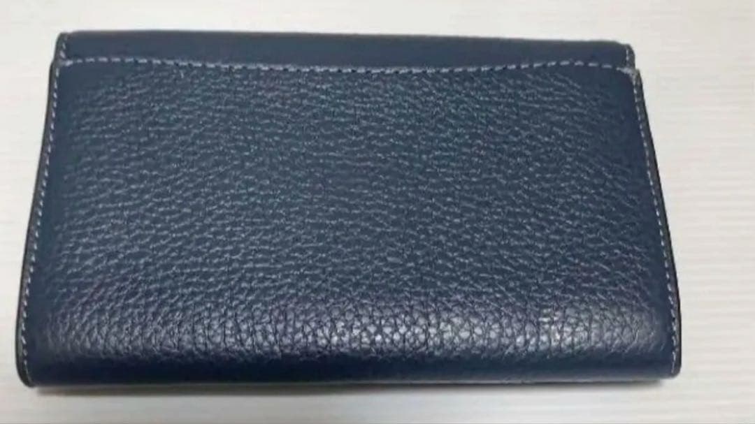 COACH コーチ 二つ折り財布 ネイビー レザー 金具