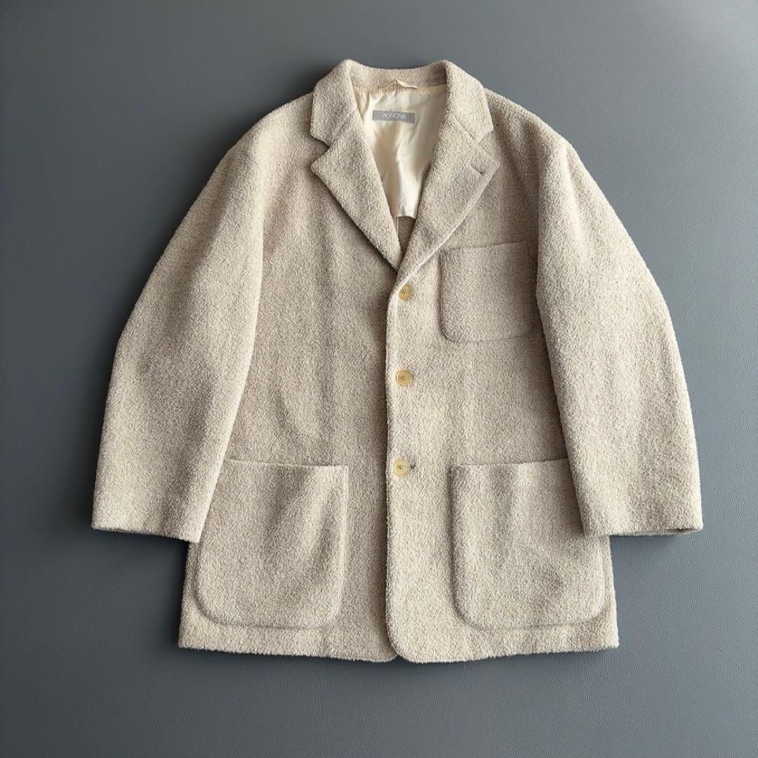 アニオナ　アルパカ　ジャケットコート　ブークレ　ボア　ウール　イタリア製　2XL