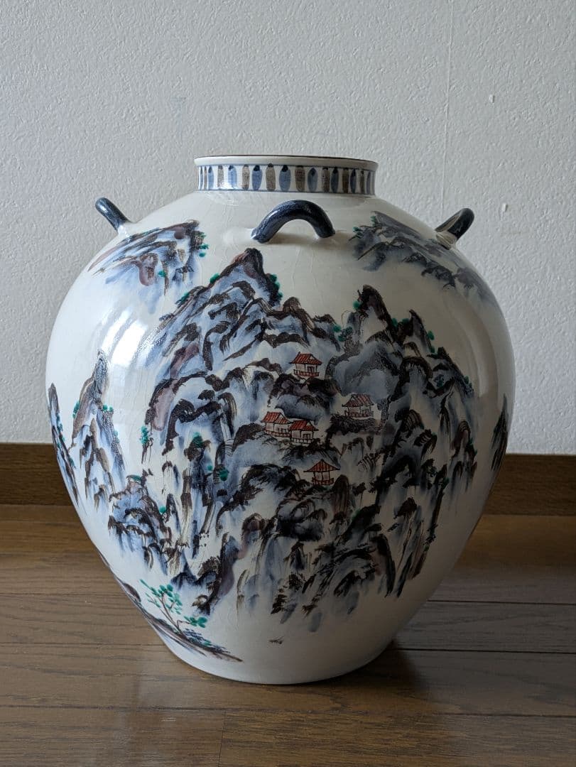 九谷焼 染付 山水図大花瓶