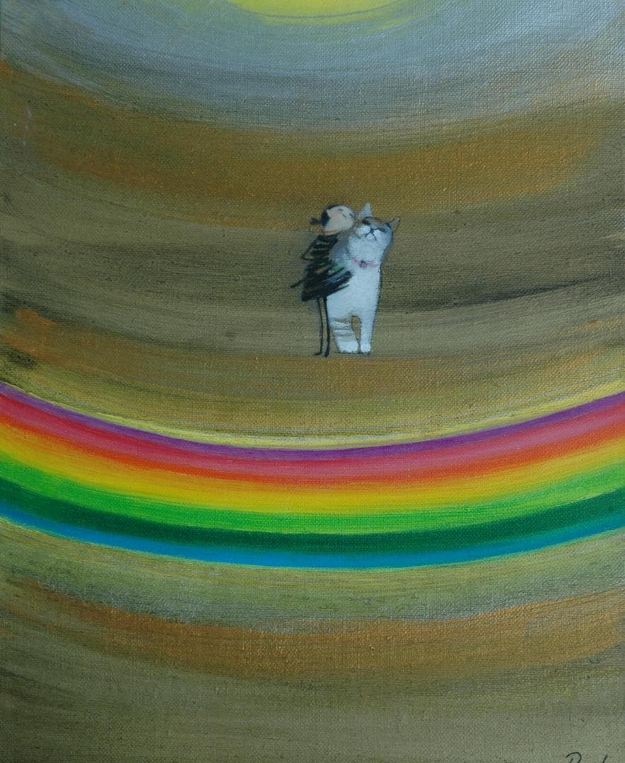 油絵 菅家令子 絵 絵画インテリア額付(黒) F3-030919子犬子猫と女の子