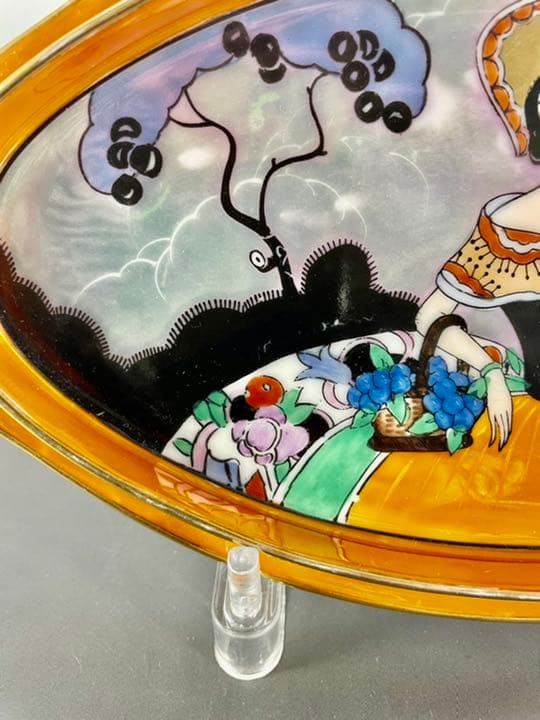 オールドノリタケ デコレディ ハンドル付 トレイ型 絵皿 アールデコ ラスター彩
