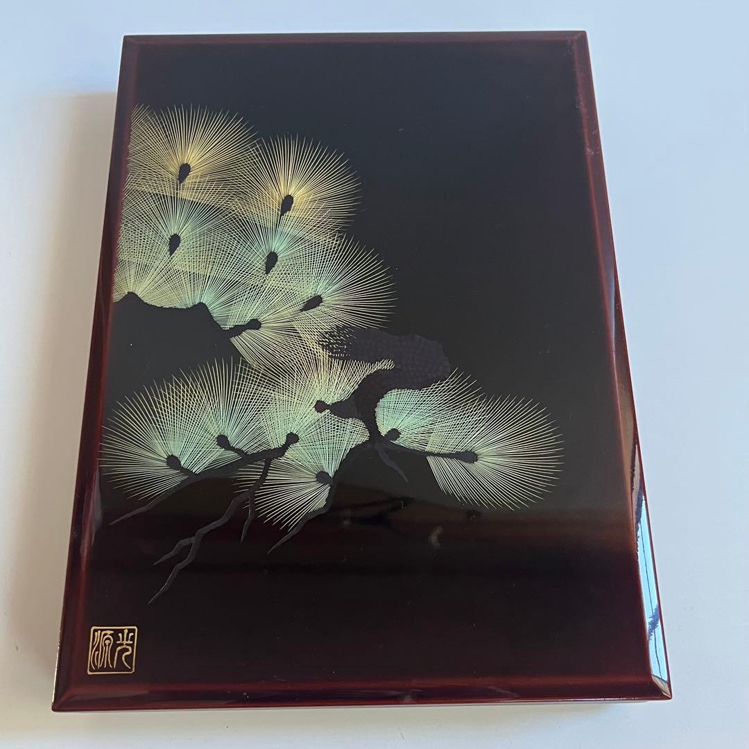 【未使用】越前漆器　文箱　錦松沈金　吉田屋漆器 茶道具　金色葉模様 漆器