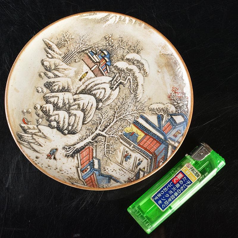 中国　大清光緒年製　粉彩山水文　高足盤　N　R6782E