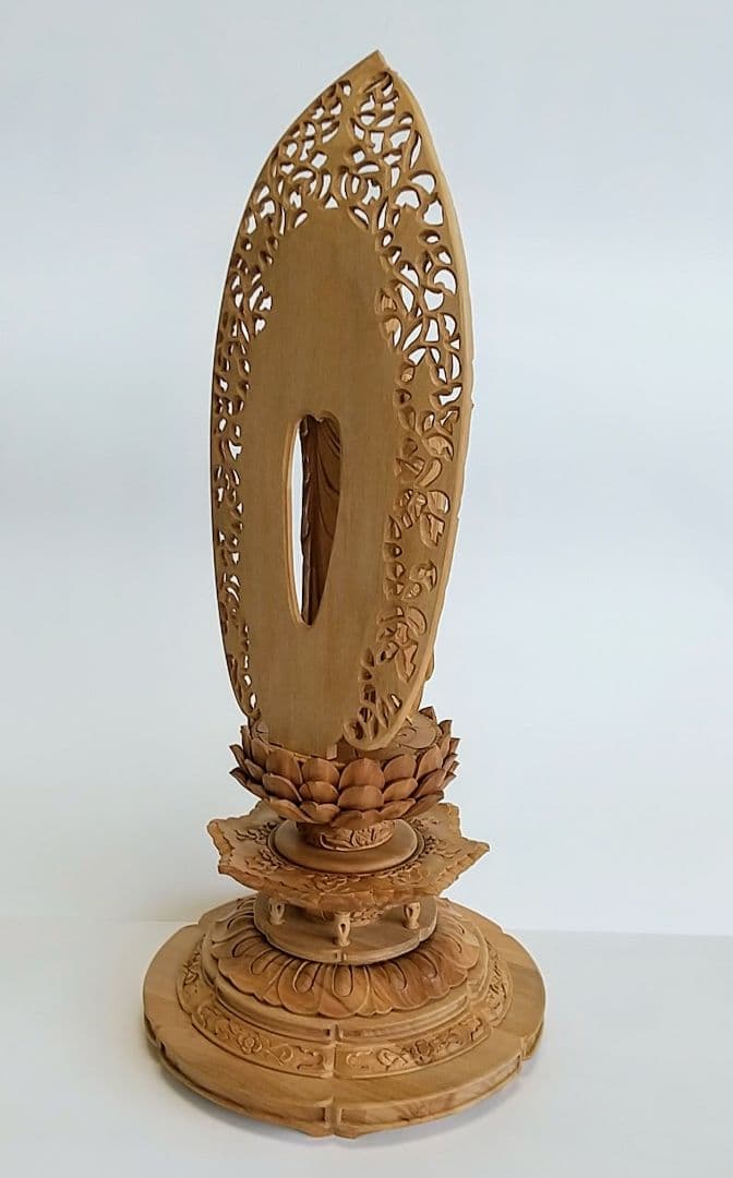 阿弥陀如来立像 5寸 #659+#557 円台座 宝相華唐草 ◆白檀 木彫 仏像