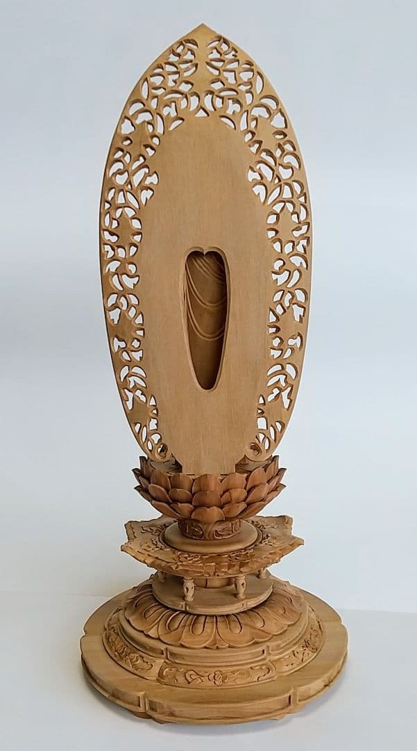 阿弥陀如来立像 5寸 #659+#557 円台座 宝相華唐草 ◆白檀 木彫 仏像