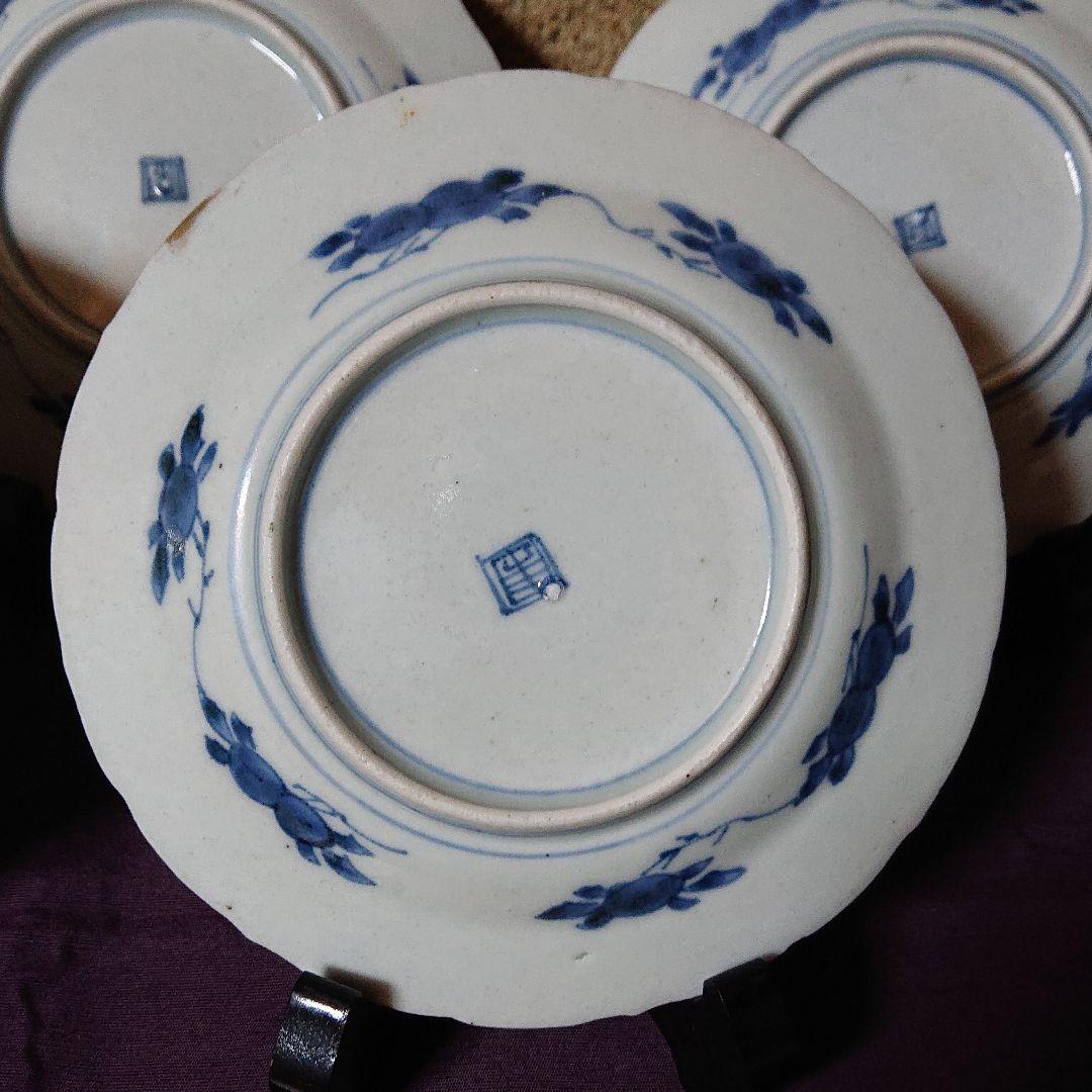 古伊万里 南蛮人と伝書鳩(鷹)図  輪花 菓子器 皿