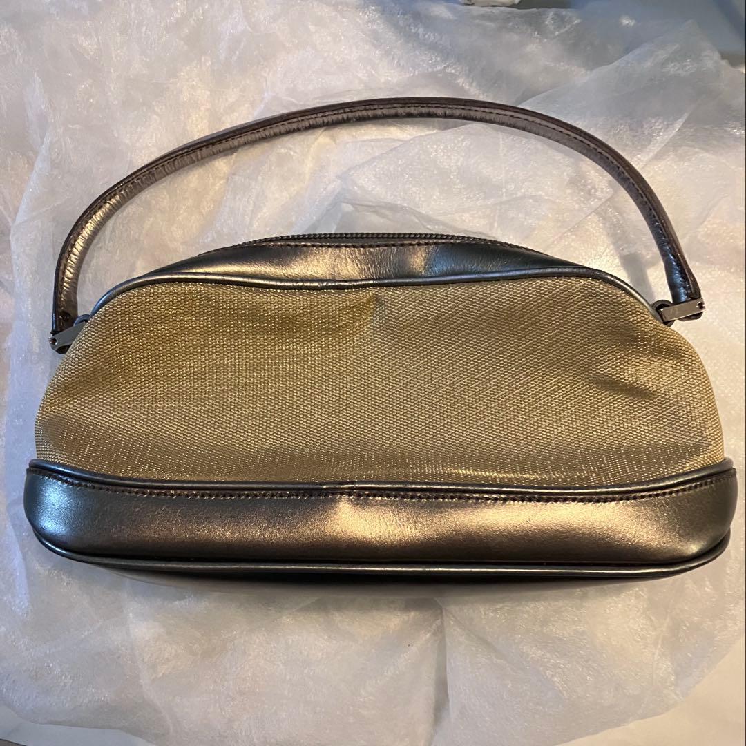 GUCCIグッチ美品ミニハンドバッグポーチ結婚式ゴールドブラウンカーキレザー