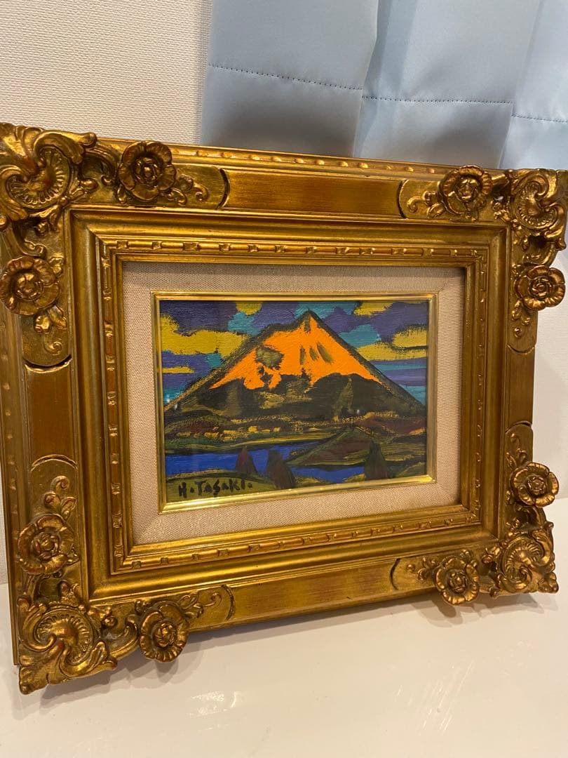 田崎広助　朱富士　油絵　油彩　画寸　SM