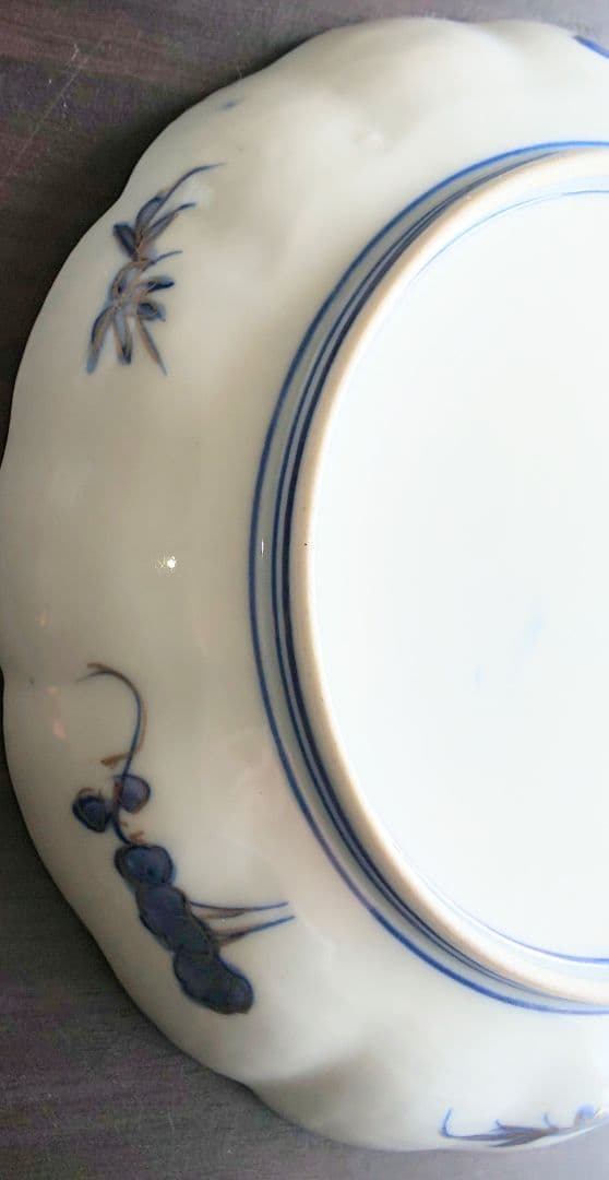 古伊万里 人物鳥山水風景図 輪花中皿 裏角福 表月弓 ５枚セット