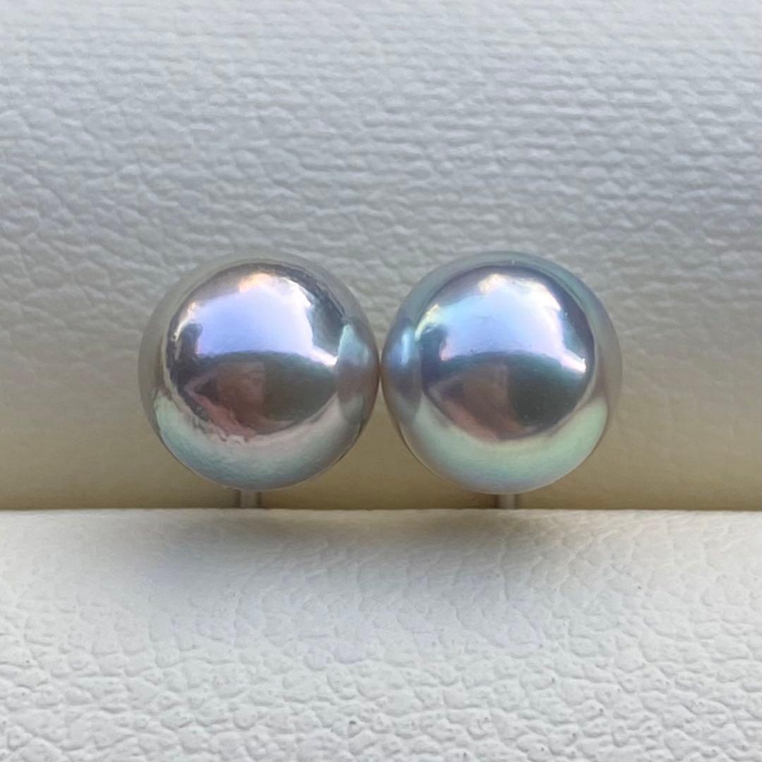 本真珠　南洋黒蝶真珠&あこや真珠ピアス　9.8&6.3mm P1152