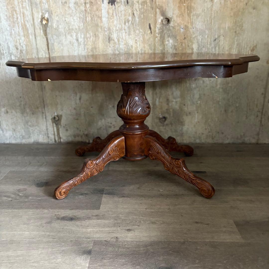 イタリア　象嵌センターテーブル　ヴィンテージ　彫刻装飾