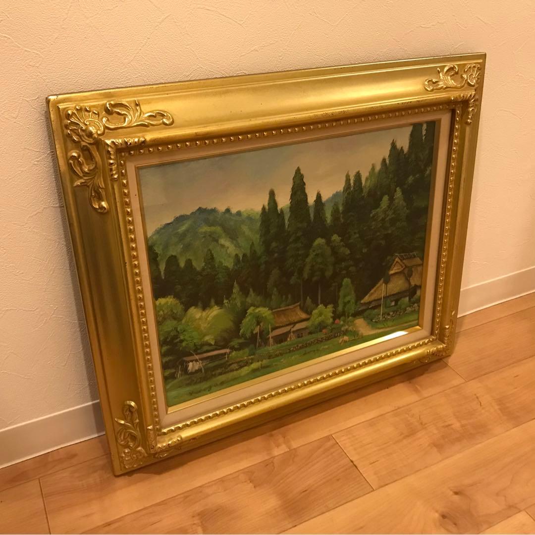 《真作》白崎景山　久多　油絵　F6号　額装　絵画　美術品　風景画　田舎の景色