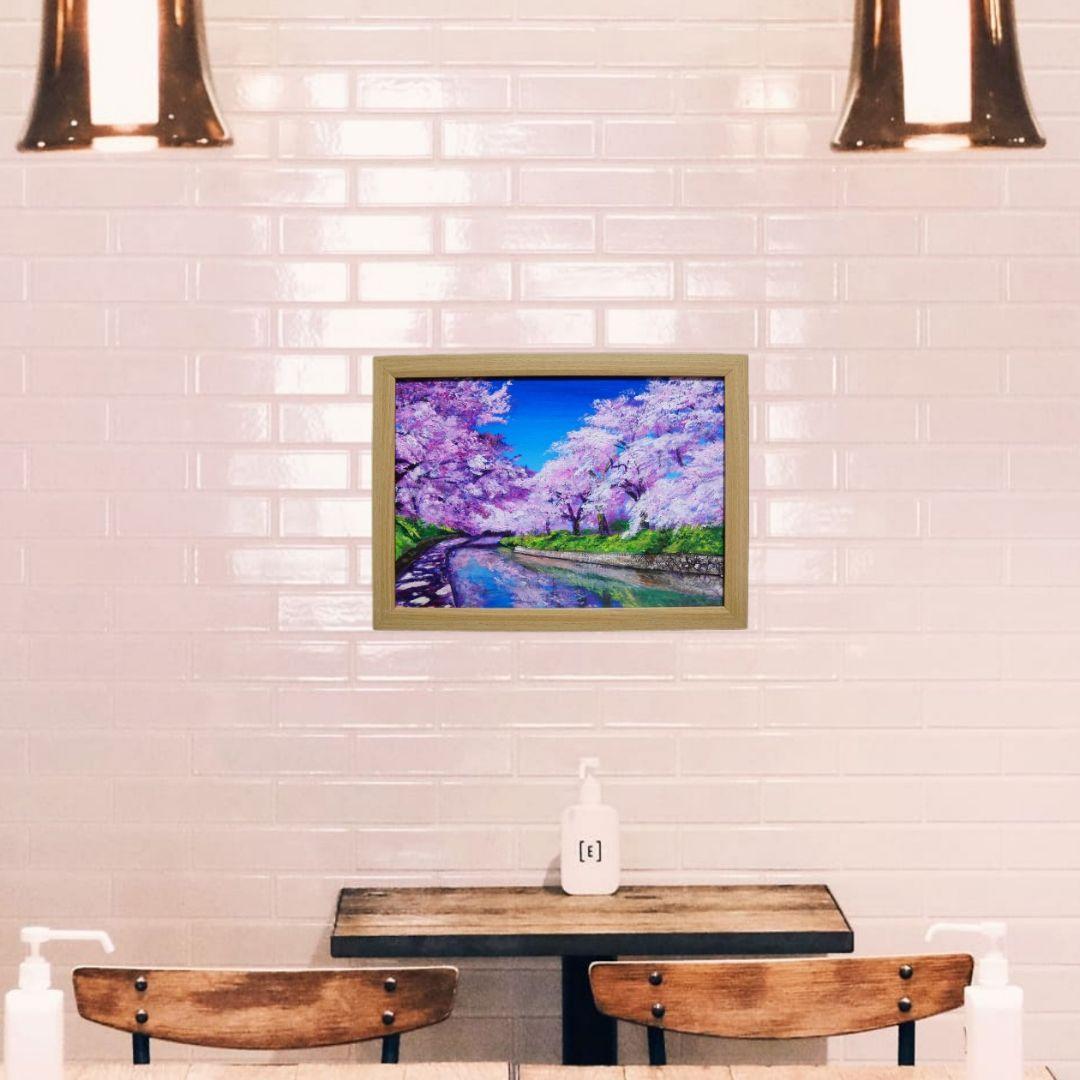 油絵 油彩 油彩画 絵 絵画 【松川の桜】