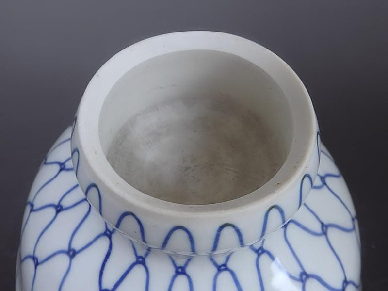 古伊万里　染付　網目紋様の図　盃洗　D471AS-AZq