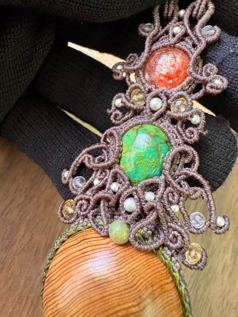 専用♡まん丸◯屋久杉＆チベタンターコイズ＆サンストーンのマクラメ編みネックレス♡