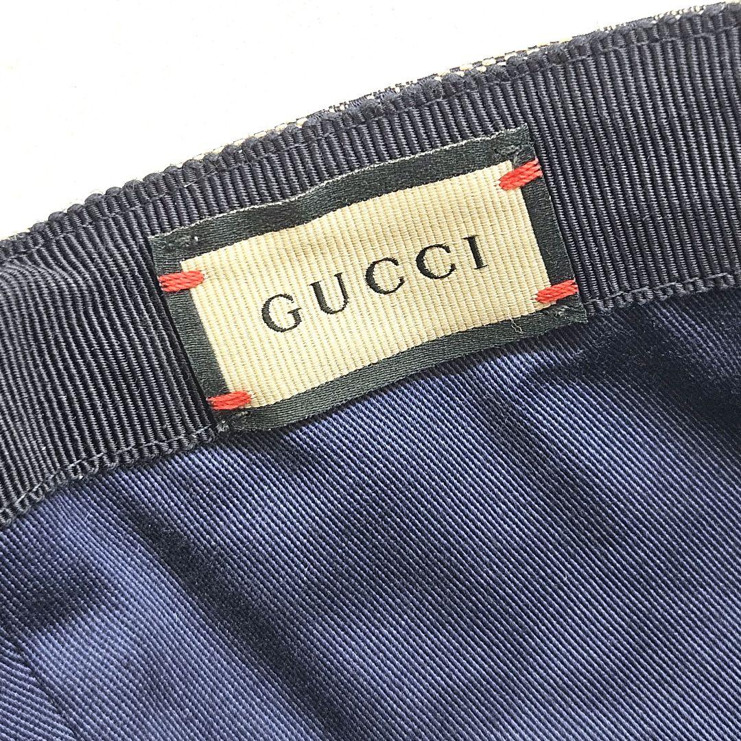 グッチ GG キャンバス ベースボール キャップ 帽子 紺 ネイビー ベージュ