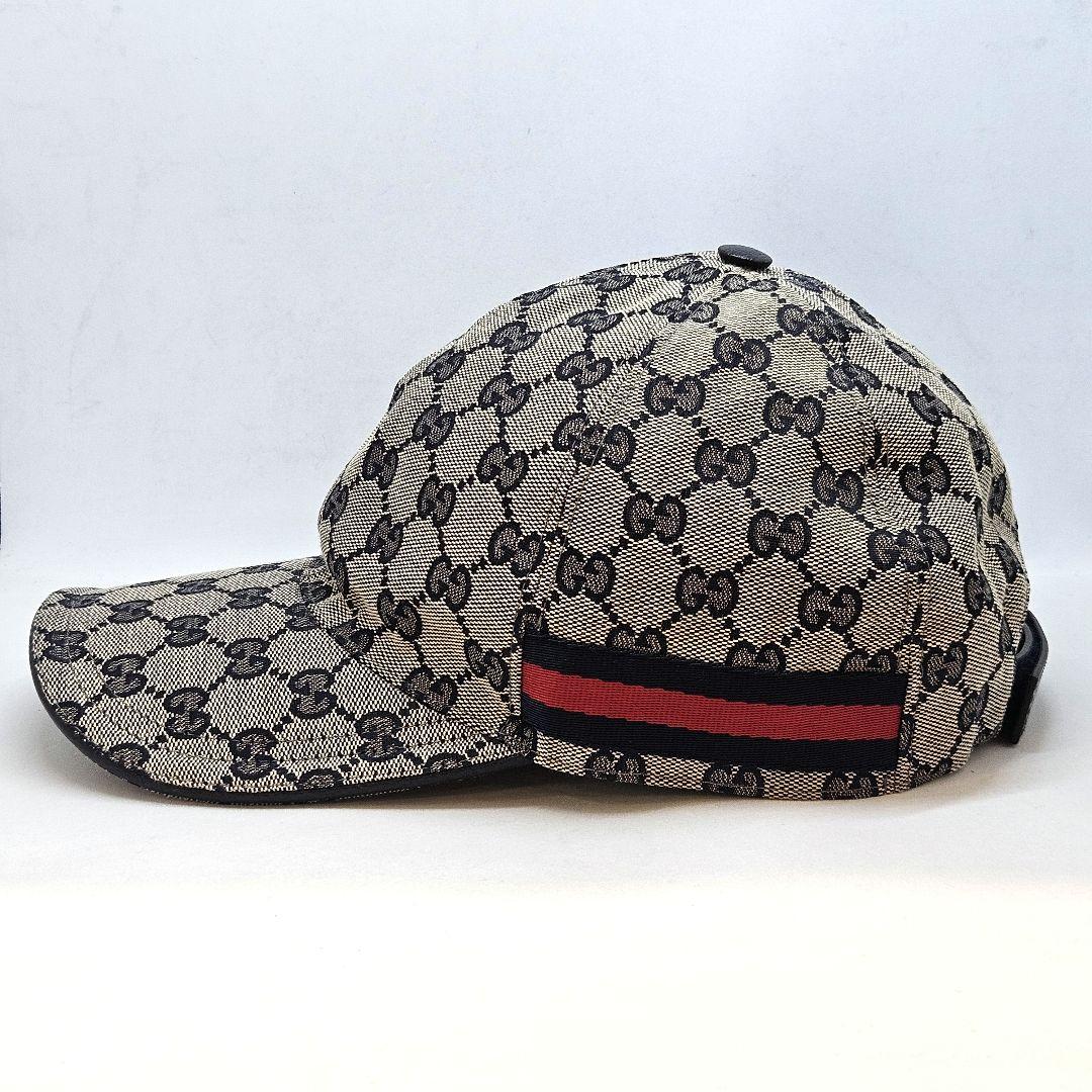 グッチ GG キャンバス ベースボール キャップ 帽子 紺 ネイビー ベージュ
