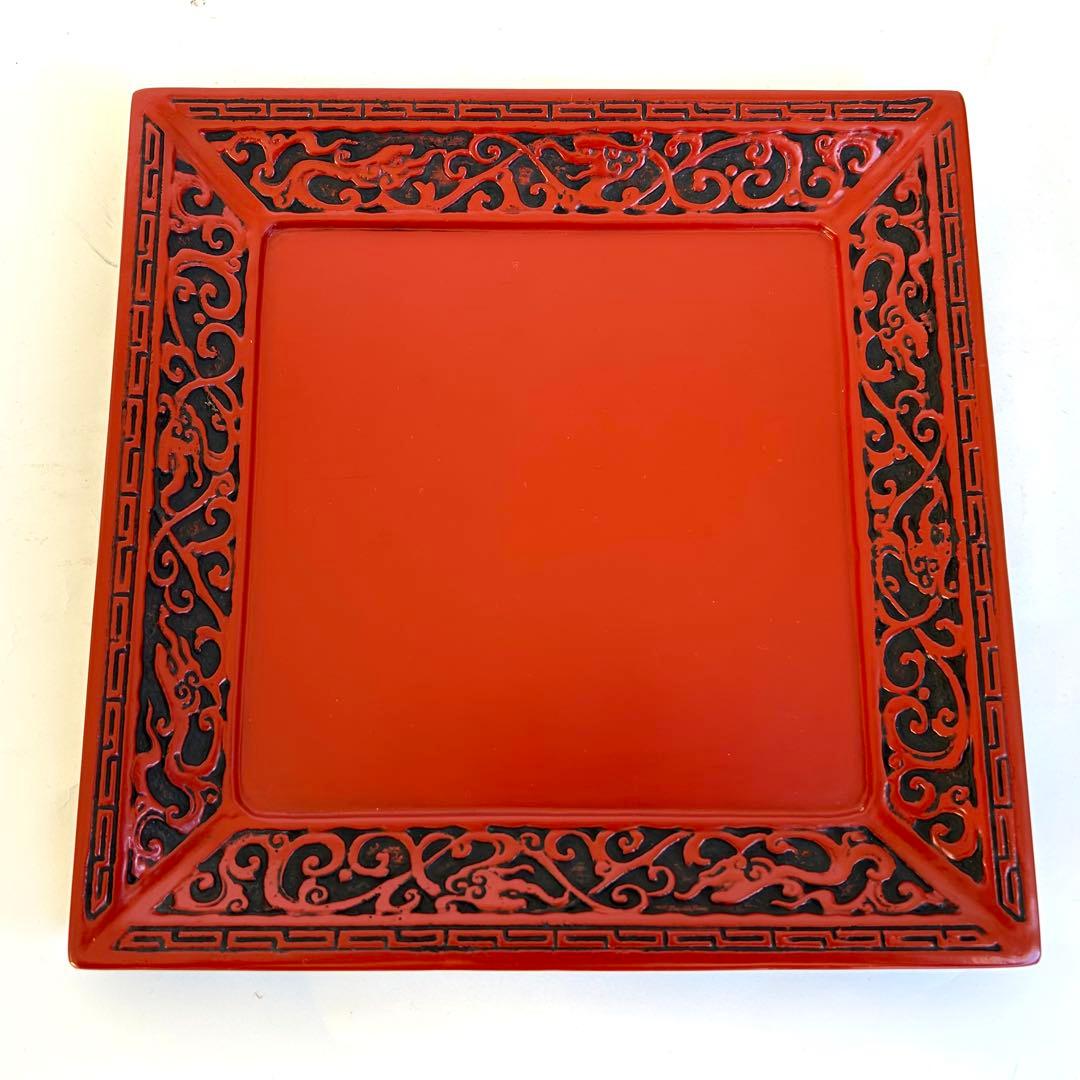 【希少】美品　漆器 堆朱 木製　手彫り　彫刻漆器 仙台堆朱 蓋付き　重箱　2段