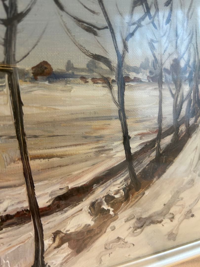 冬の風景 油彩画 金色額縁【尾崎菊信？】
