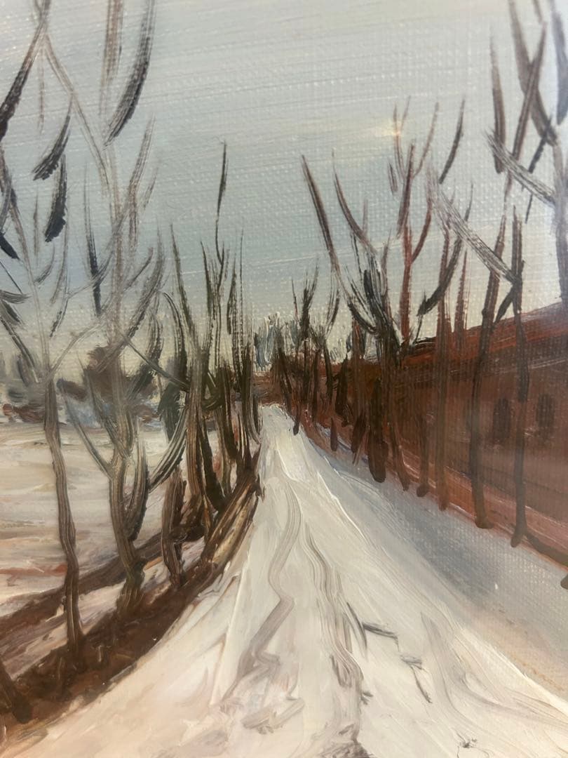 冬の風景 油彩画 金色額縁【尾崎菊信？】