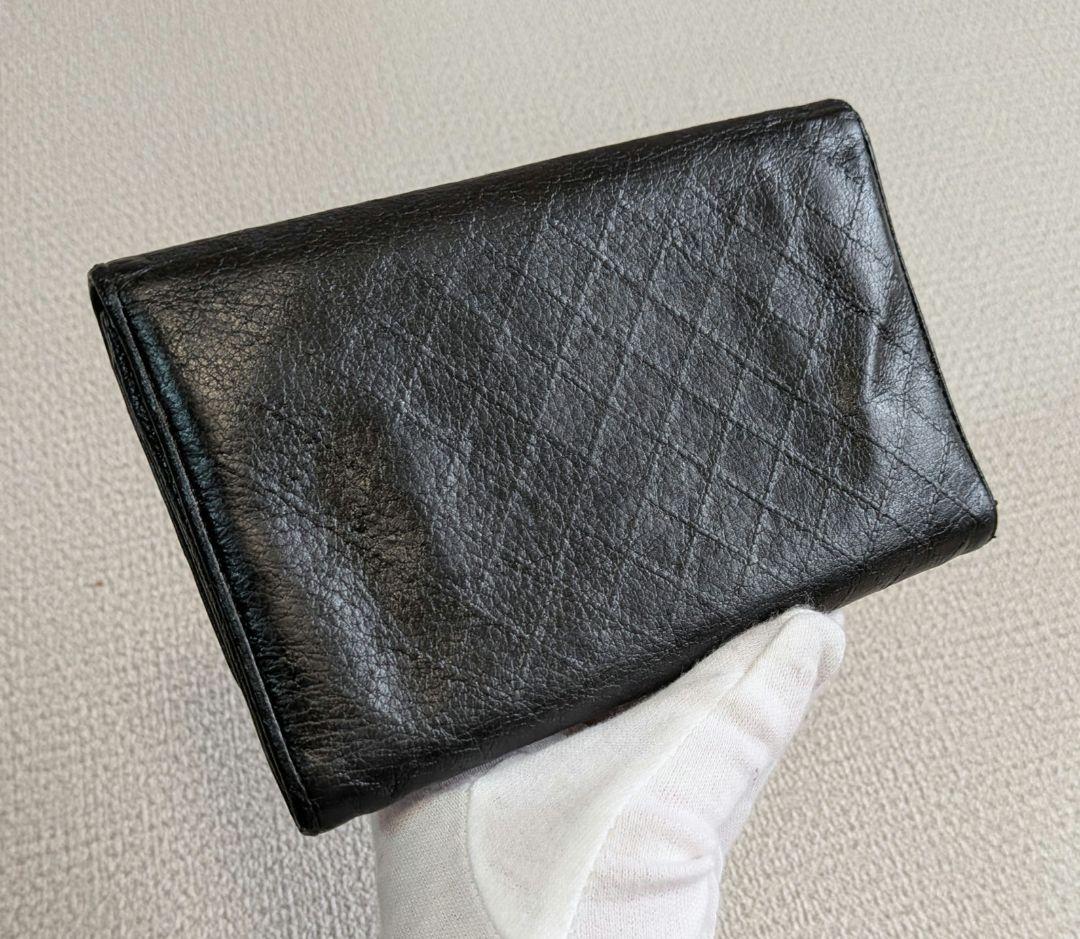 シャネル　黒　ビコローレ　バイカラー　折り財布　ミニ財布　ショルダー　ラムスキン