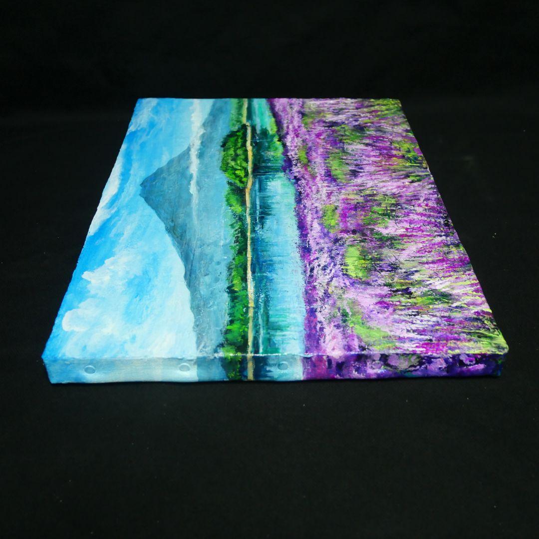 油絵 油彩 油彩画 絵 絵画 【河口湖のラベンダー畑】F4号