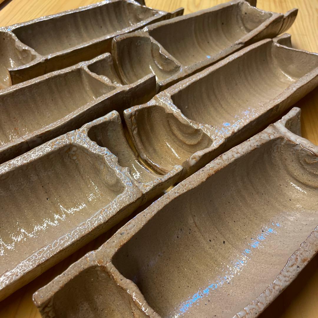 西岡良弘　唐津 割竹向附　6客　窯元 西岡小十　小次郎窯　共箱 栞付き