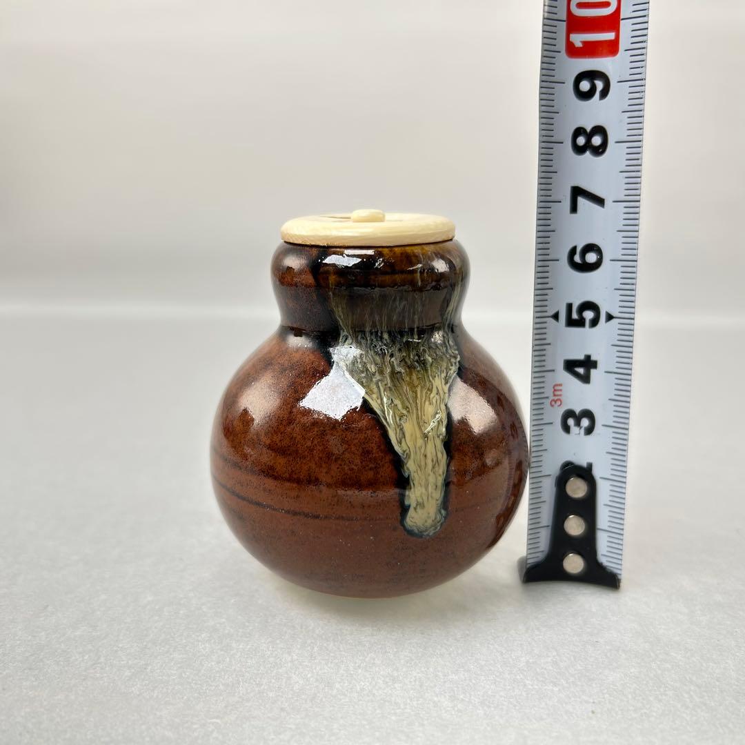 D【茶道具】茶入 瓢箪壺 大名物 陶若窯作 蓋 桐箱入り
