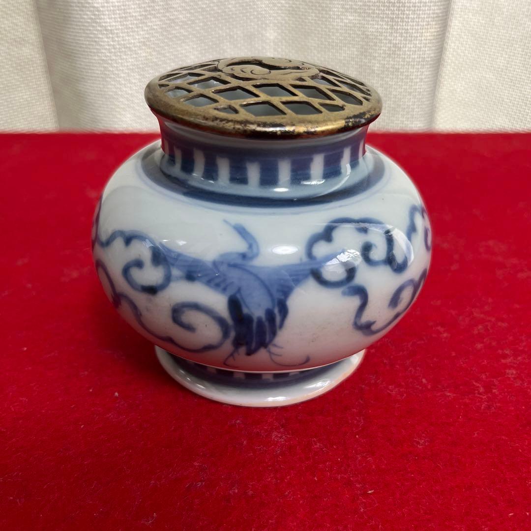 骨董　古染め付け香炉　ぼや付き