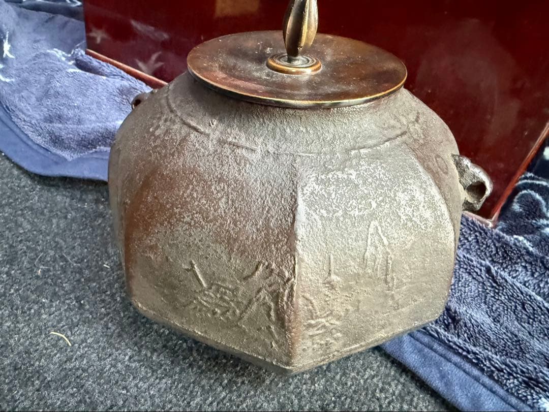 【特大・極美品】高級長火鉢 一式　横幅130cm 鉄瓶/灰/五徳/火箸 完備