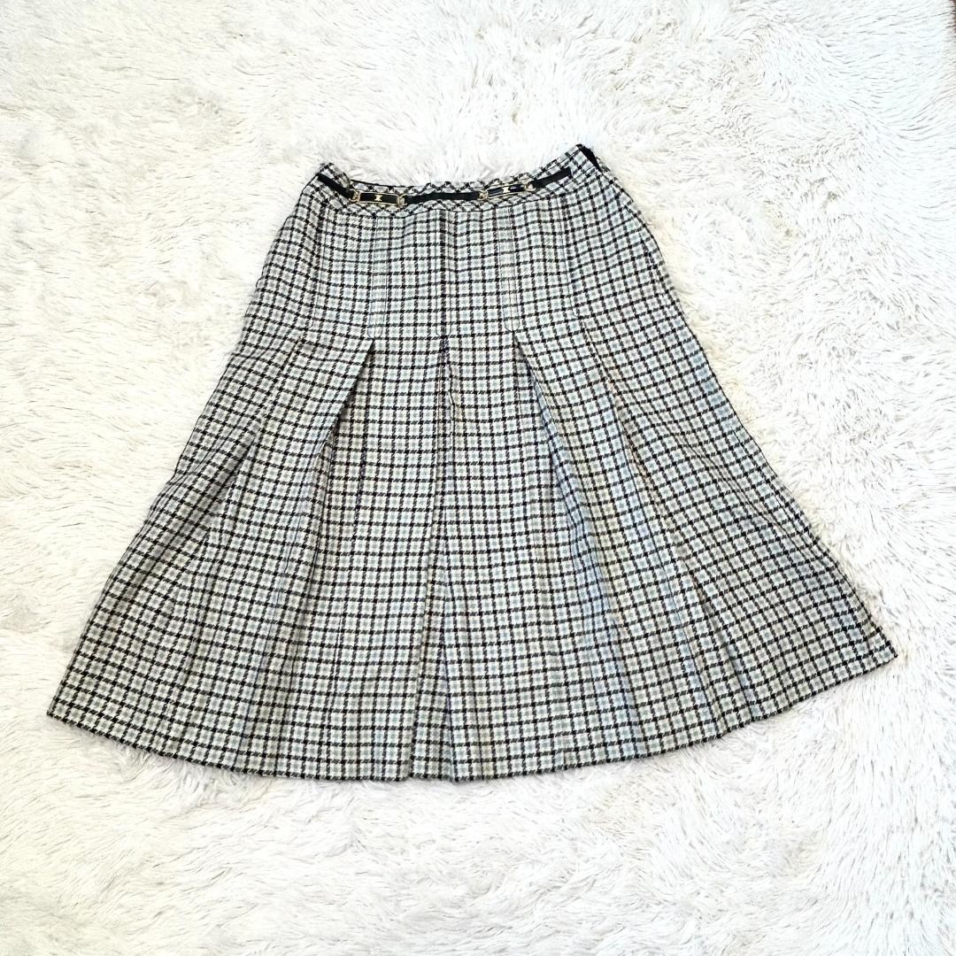 希少　セリーヌ　スカート　L　チェック　フレア　トリオンフ　プリーツ　膝丈