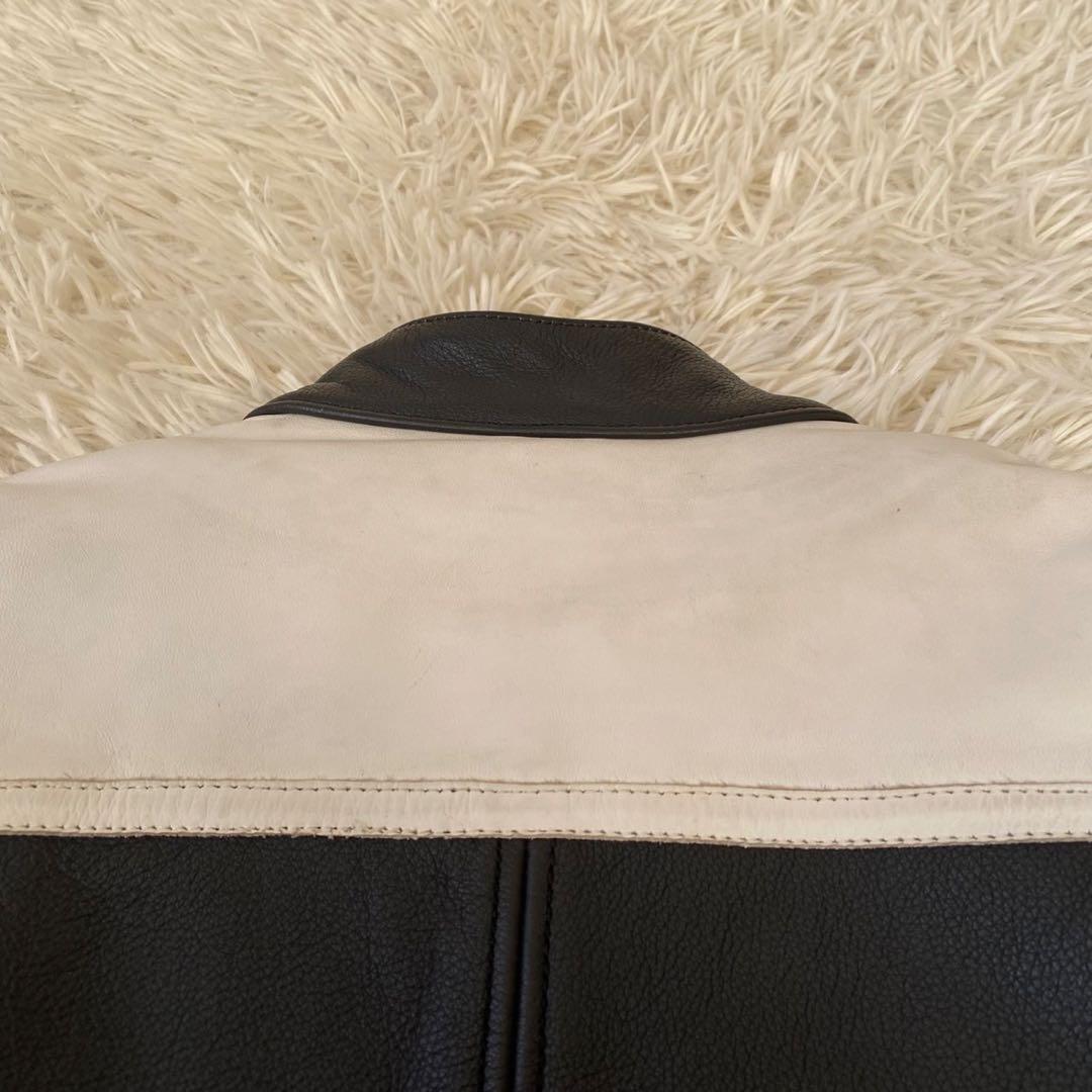 【良品✨】KOMINE バイカー ライダースジャケット シングル 黒 白 XL