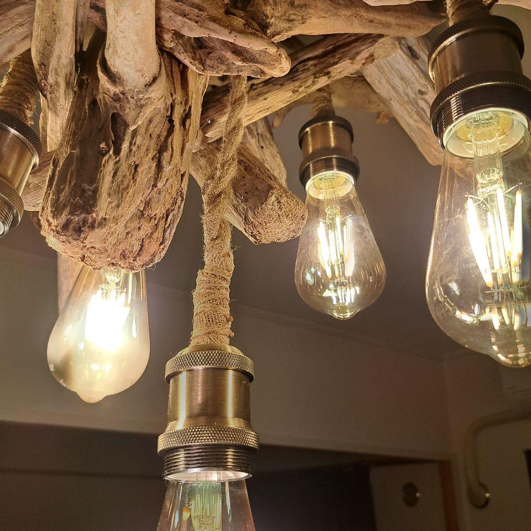 流木インテリア　ペンダントライト　エジソン6灯付　ヴィンテージソケット