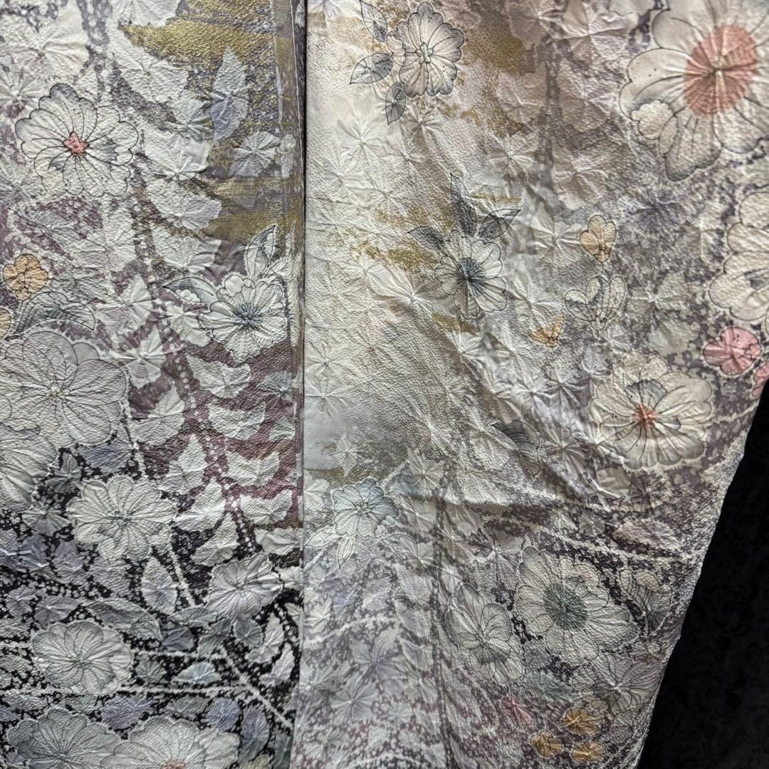 美品　辻ヶ花　銀通し　花絞り　金彩　ぼかし　灰紫　逸品　フルセット　振袖　振り袖