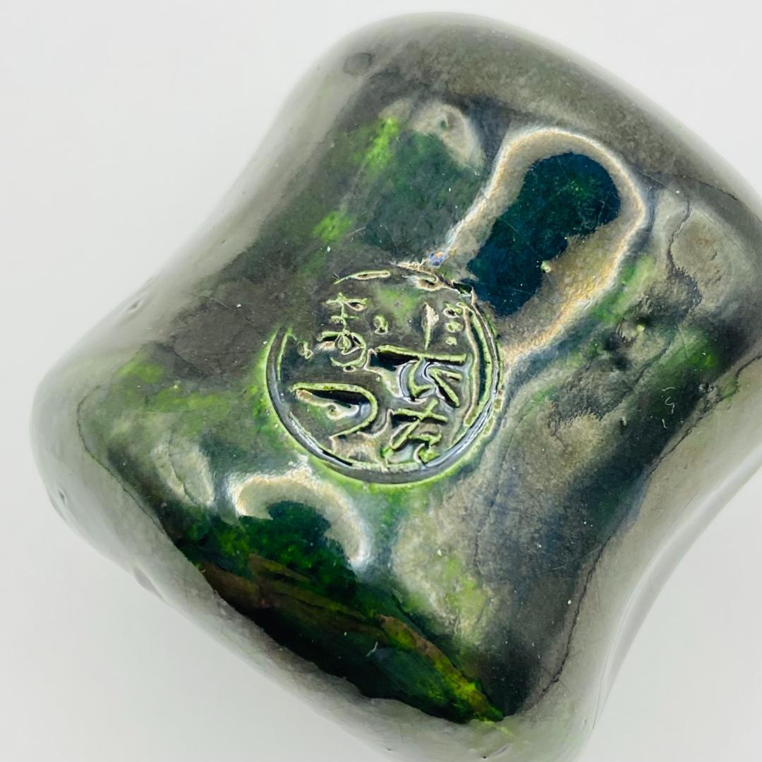 つくね蓋置 大樋焼 青釉　大樋長左衛門　共箱入　茶道具　茶器　伝統工芸品