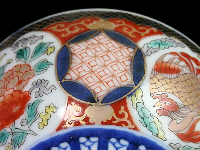 古伊万里　金襴手　鳳凰に牡丹の図　蓋茶碗　C002AS-fbrf