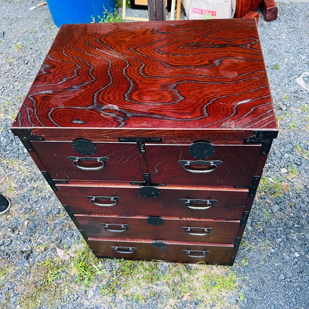 伝統的な木製箪笥 6段 ダークブラウン