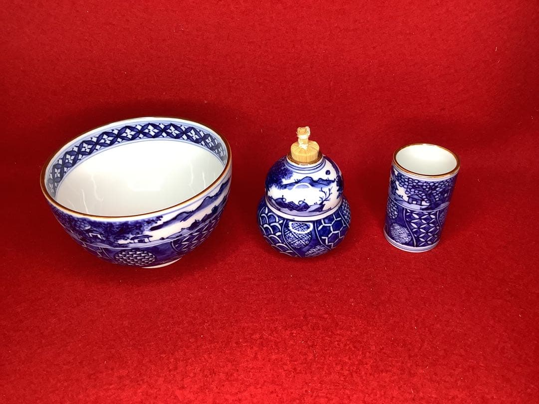 茶道具 三点セット　祥瑞 山水 昭阿彌 （茶碗・振出・茶巾筒）【新品未使用】