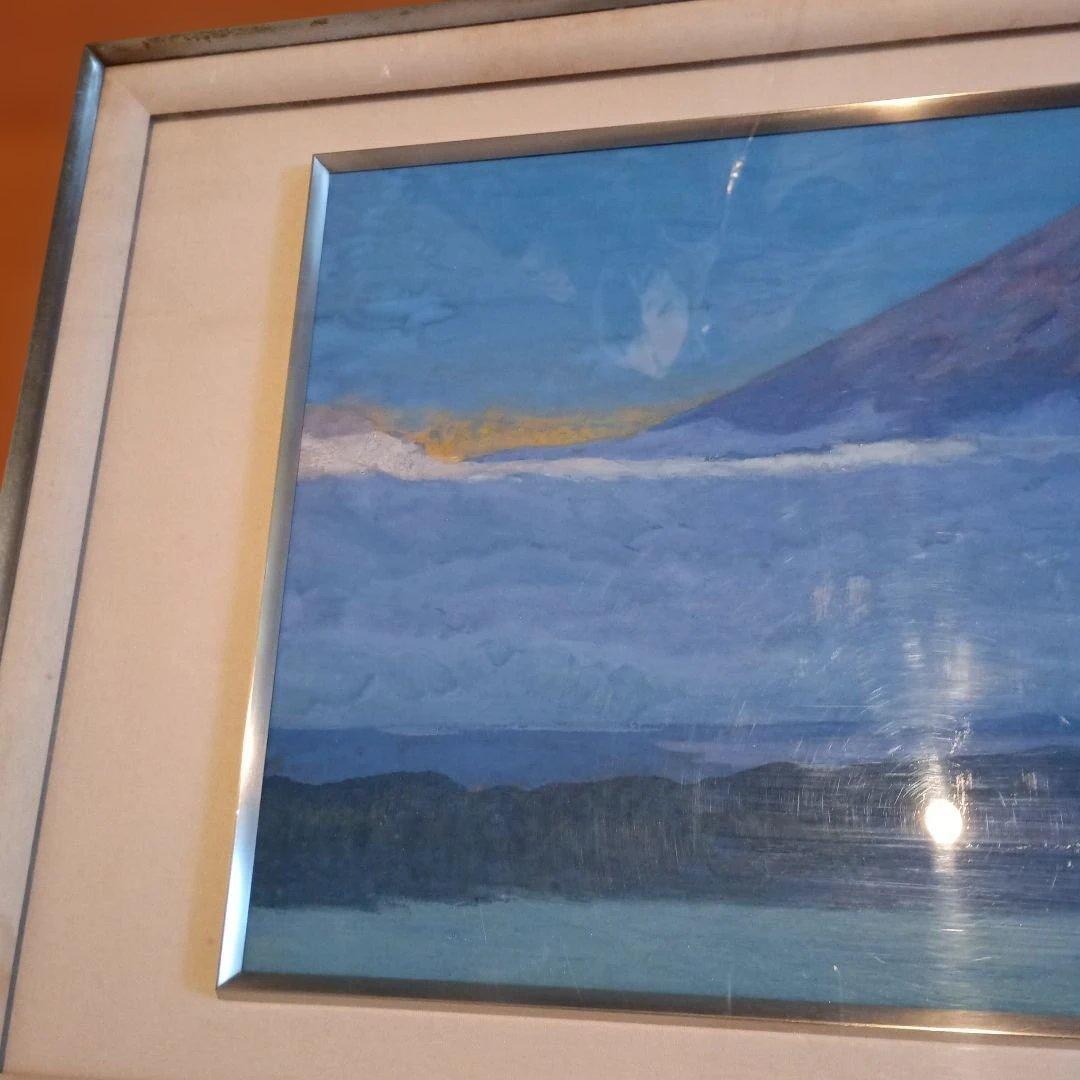 富士山と湖　 日本画 アルミフレーム　辰雄