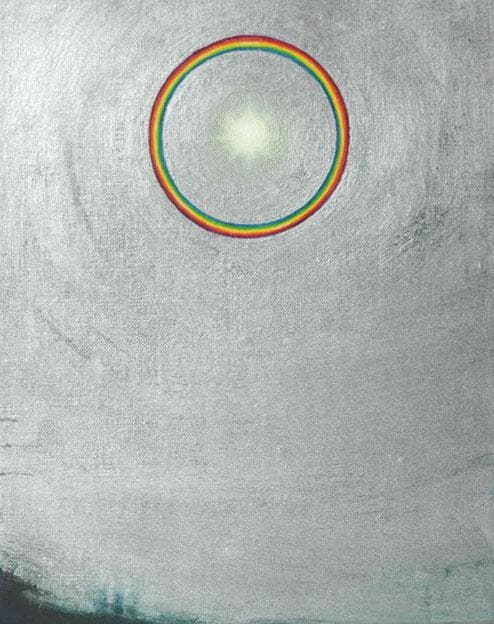 油絵 菅家令子 絵 絵画インテリア額付(青緑＋金色の枠) F3-S72023 祈